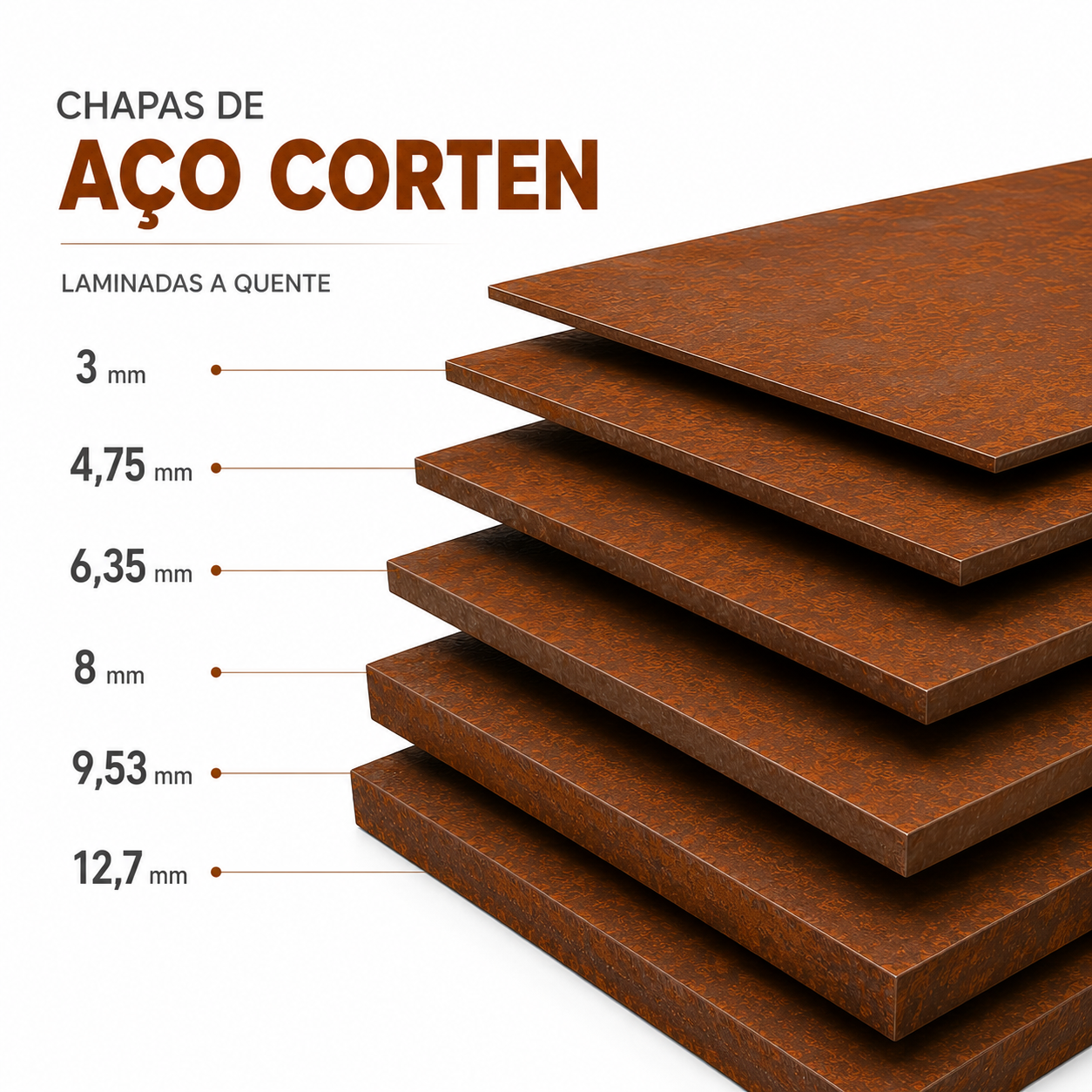 CHAPA CORTEN LAMINADO QUENTE 3 a 12,7mm
